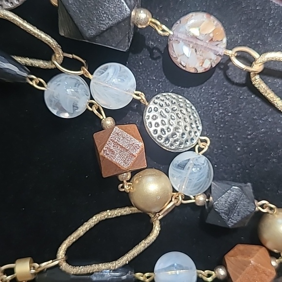 Layered Bead & Wood Necklace Triple Strand Boho Rustic Festival - Picture 5 of 6